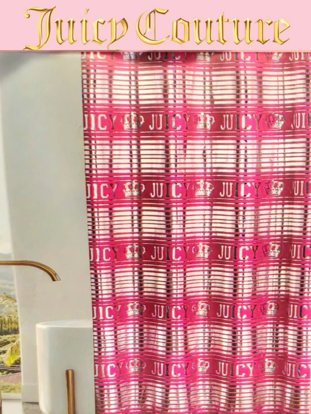 Juicy Couture Home 14-PC Silver Foil Logo & Crown Shower Curtain Set